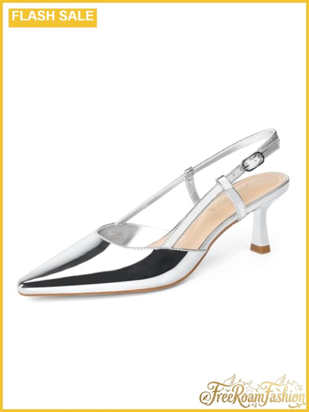 Faux Leather Slingback Kitten Heel Pointed Toe Dress Pumps Ankle Strap